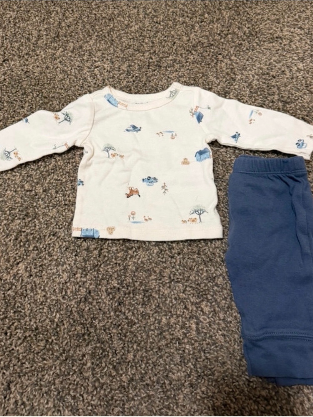 Cream and Blue Kids Pajama Set - Long Sleeve Top and Pants